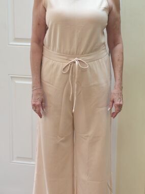 Relaxed Wide-Leg Drawstring Jumpsuit in Cream
